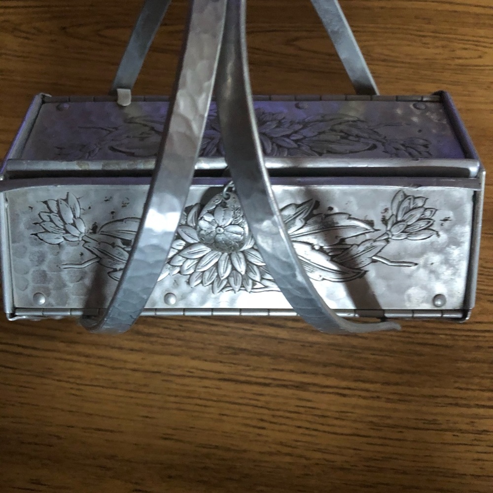 Vintage floral hammered aluminum purse /handbag